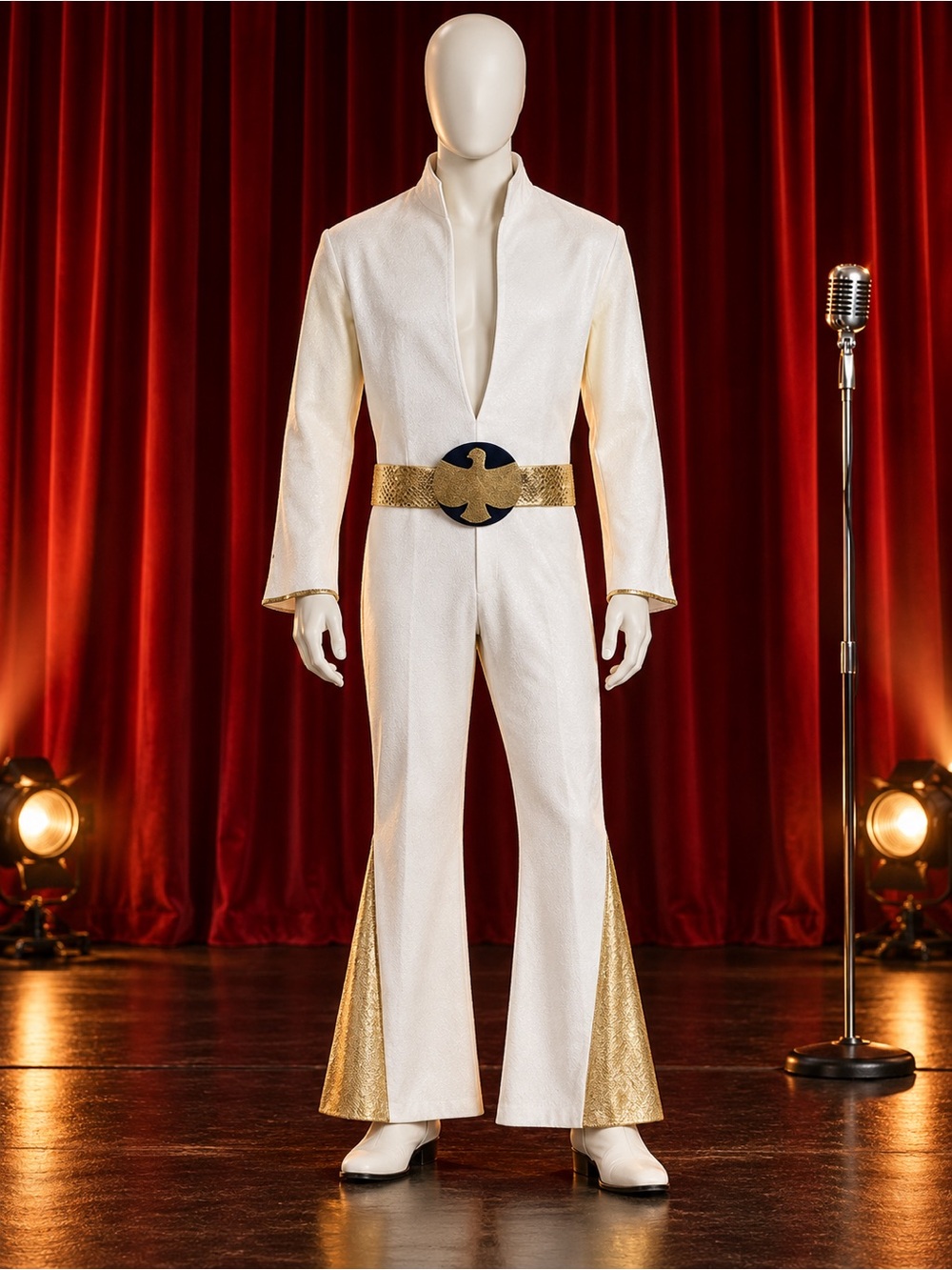 Vintage Handmade Theater Costume White Gold Eagle Jumpsuit Elvis Style